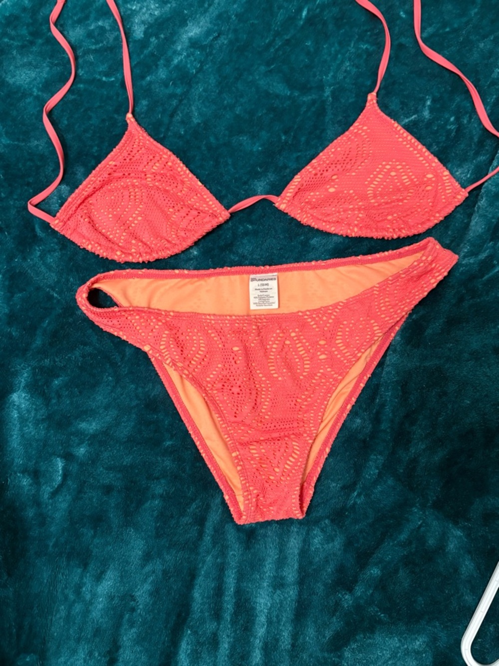 No Boundaries Coral Crochet Triangle Bikini Set